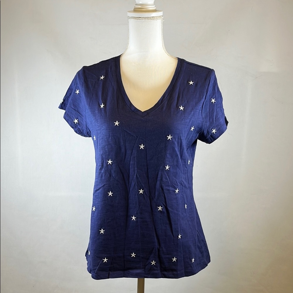 Cynthia Rowley Stars Tee Shirt Women's Size M Navy Blue Short Sleeve T-Shirt
